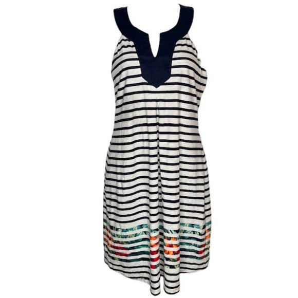 Tommy Bahama Striped Cotton Halter Dress Shelf Bra Hibiscus - Navy/White SP - Picture 1 of 9